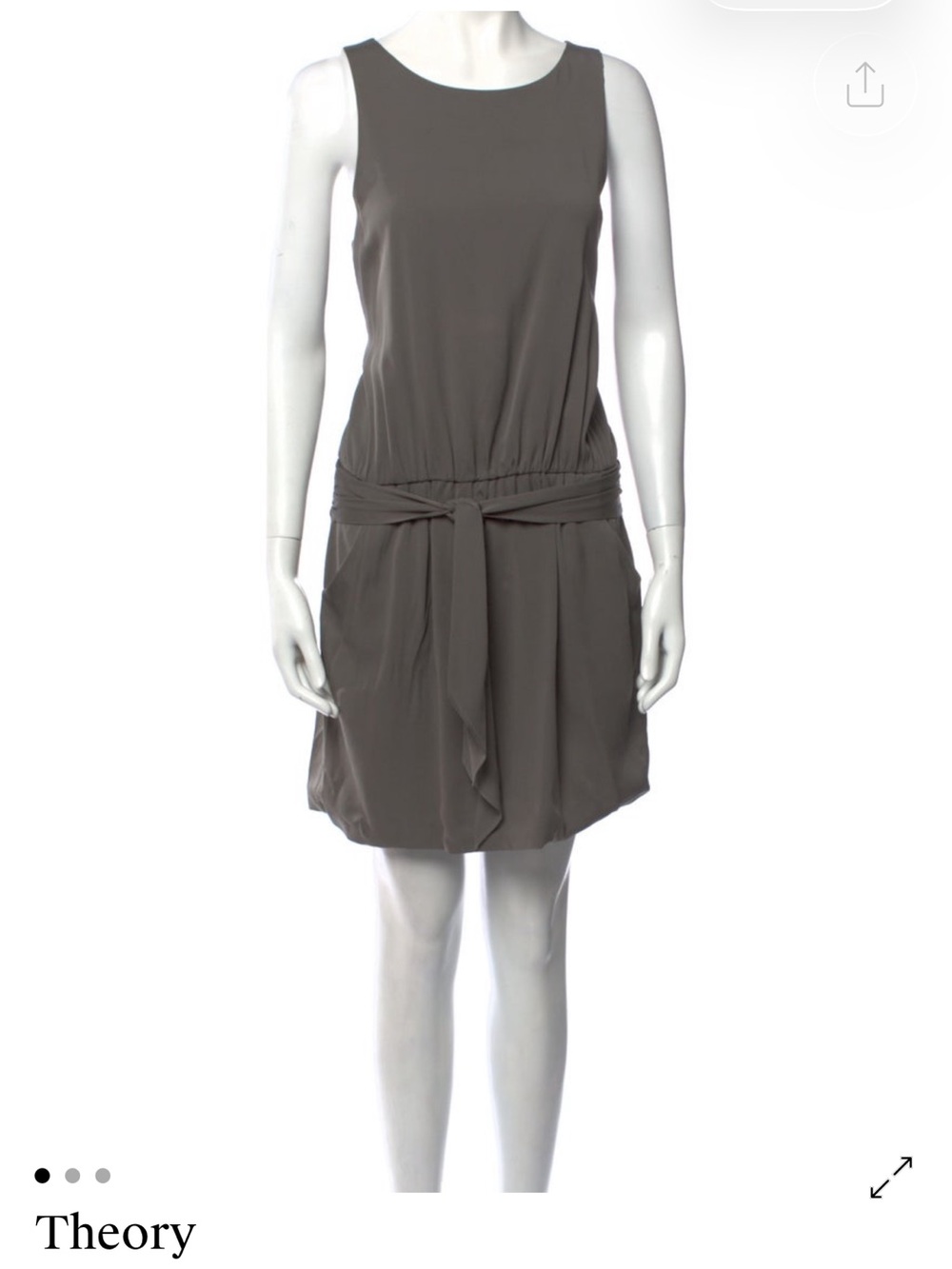 Theory Silk Grey Mini Dress with Waist Tie